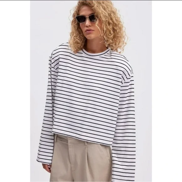 Gestuz Sibagz Stripe Top Bluser White Black Stripe S - Picture 1 of 6